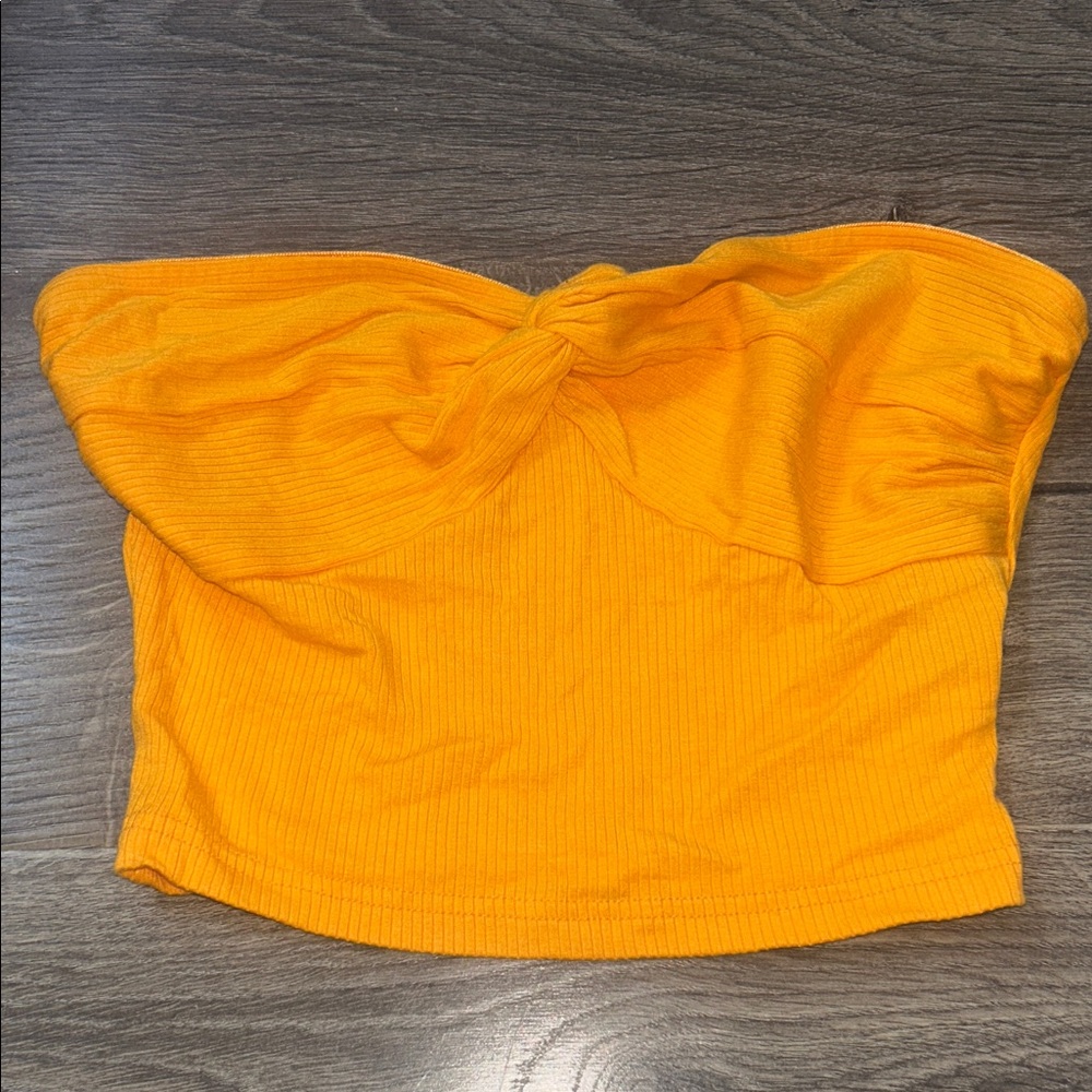 Orange Strapless Knot-Front Top